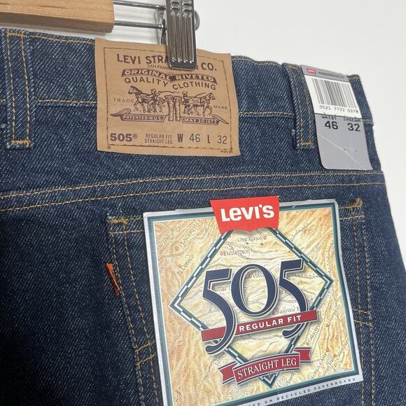 Vintage Deadstock Levis 505 Orange Tab Jeans Mens Size 46x32 90s Rigid Dark - Picture 7 of 7